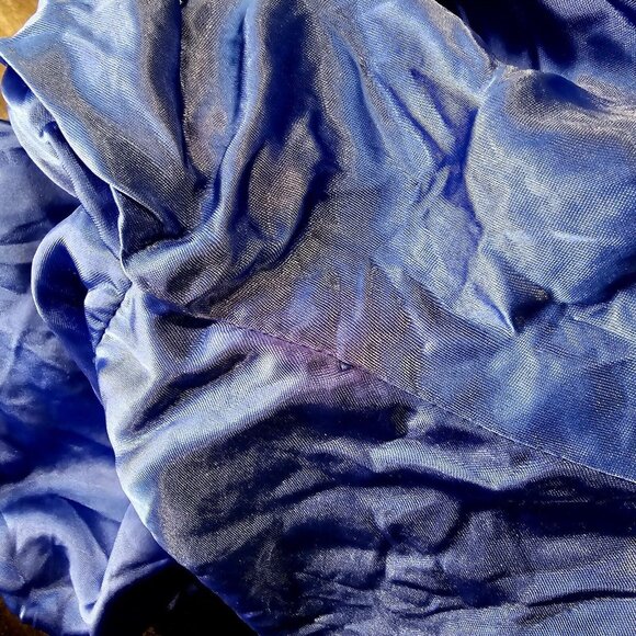 80s Size 8 Blue Formal Dress Gown‎ Prom Shiny Satin Assymetrical Puff Sleeve - Picture 13 of 14